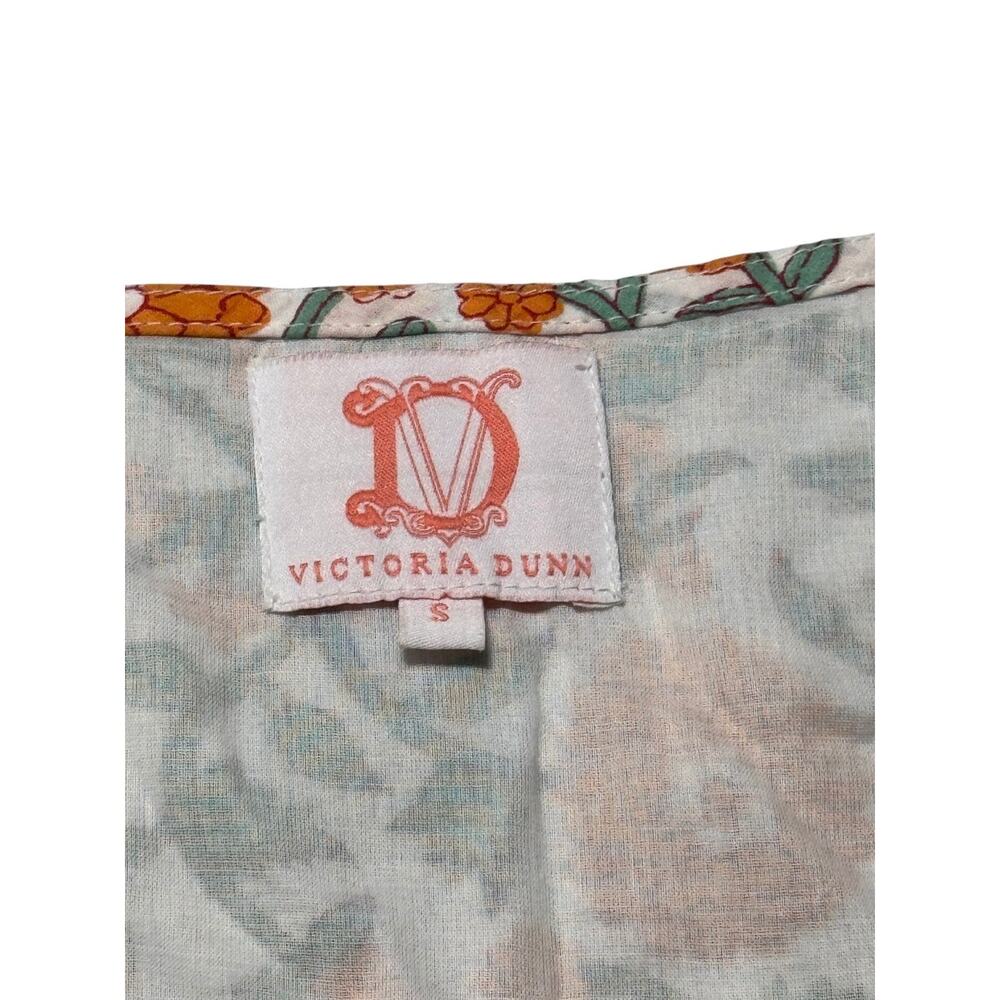 Victoria Dunn Mini Dress Womens S Ivory Orange Floral Puff Sleeve Classic Boho - Picture 8 of 12